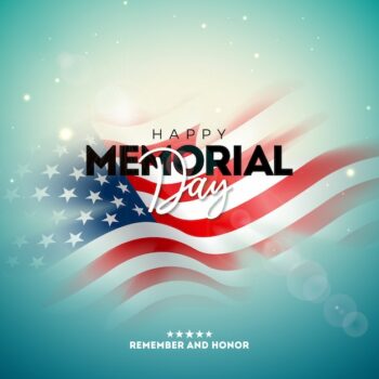Free Vector | Memorial day of the usa   design template with blured american flag on light background. national patriotic celebration illustration for banner, greeting card, invitation or holiday poster.