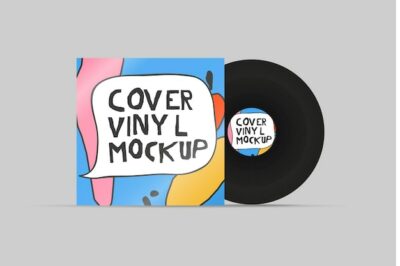 Free Vector | Realistic vinyl cover and disc cover mockup