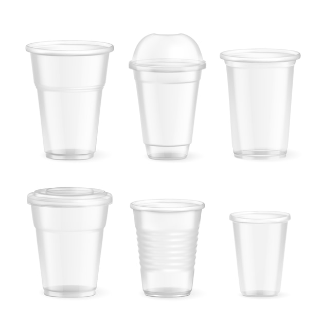 Free Vector | Set of realistic plastic disposable food glasses of various size on white  isolated
