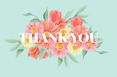 Free Vector | Watercolour flowers background with thank you lettering