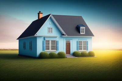 Free Photo | A blue house with a blue roof and a sky background