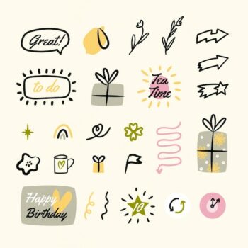 Free Vector | Collection of drawn bullet journal elements