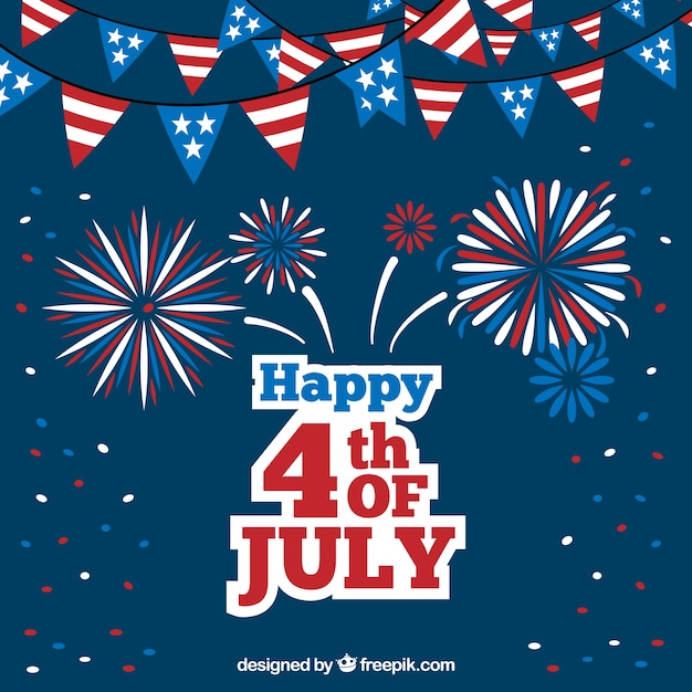 Free Vector | Dark blue background with garlands and fireworks for independence day