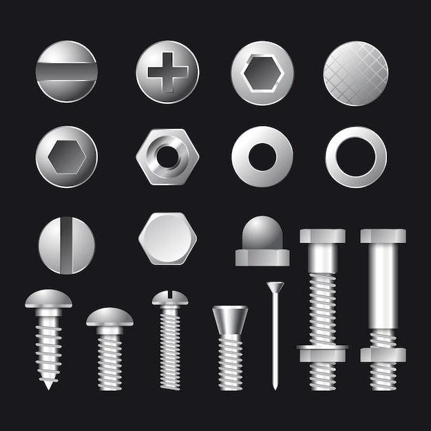 Free Vector | Industry realistic nuts and bolts collection