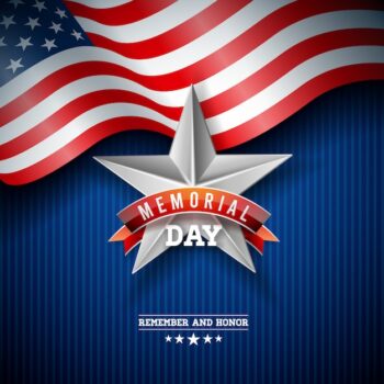 Free Vector | Memorial day of the usa  design template with american flag on falling colorful star background.