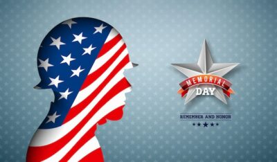 Free Vector | Memorial day of the usa   illustration. american national celebration design with flag in patriotic soldier silhouette on light star pattern background for banner, greeting card or holiday poster