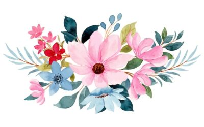 Free Vector | Pink blue floral bouquet with watercolor