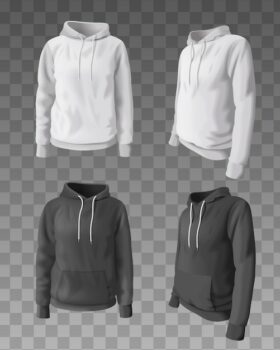 Free Vector | Realistic hoodies and hooded sweatshirt mockup set in white and black colors on transparent background isolated vector illustration