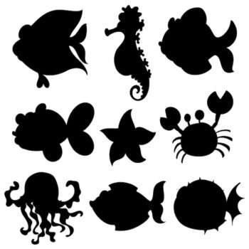 Free Vector | Set of aquatic animals in black