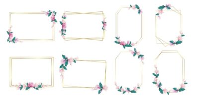 Free Vector | Set of watercolor flower frame for wedding monogram logo and branding logo design
