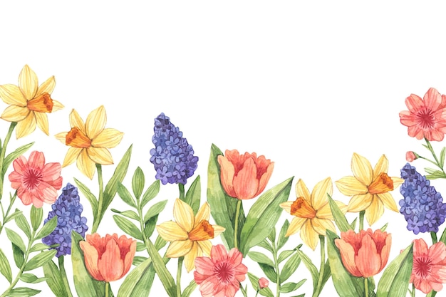 Free Vector | Watercolor spring background with flowers