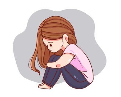 Free Vector | Young woman feeling sad tired and worried suffering depression cartoon hand drawn cartoon art illustration
