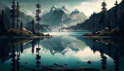 Free Photo | A painting of a mountain lake with a mountain in the background