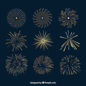 Free Vector | Collection of golden fireworks