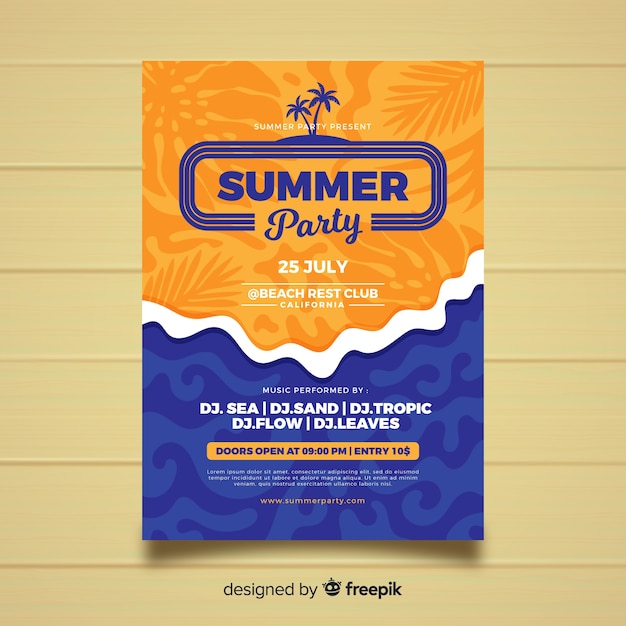Free Vector | Flat style summer party poster template