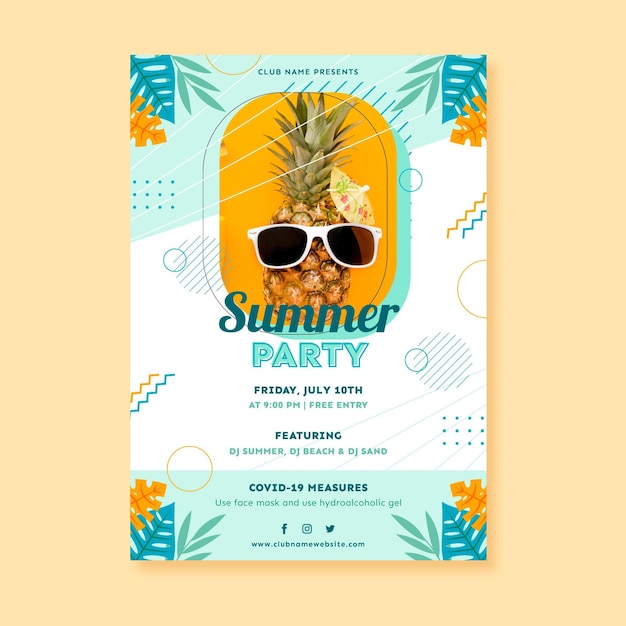 Free Vector | Flat summer party vertical poster template with photo