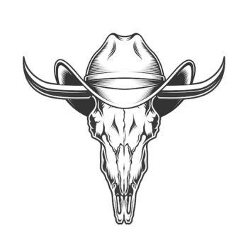 Free Vector | Goat skull with horns and cowboy hat