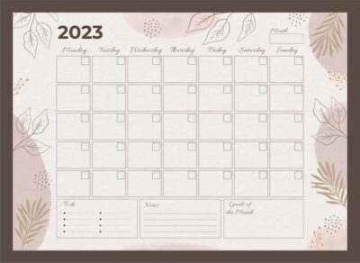 Free Vector | Hand drawn 2023 monthly planner calendar template