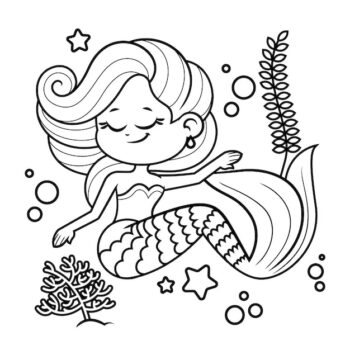 Free Vector | Hand drawn mermaid outline illustration