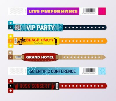 Free Vector | Modern colorful hotel resort bracelets concerts events passes conference participants id wristbands realistic set isolated  illustration