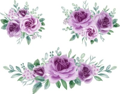 Free Vector | Purple rose watercolor floral arrangement bouquet luxurious floral lilac elements botanical background or wallpaper design prints and invitations and postcards