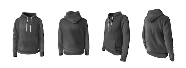 Free Vector | Realistic hoodie and hooded sweatshirts mockup set in black color isolated vector illustration