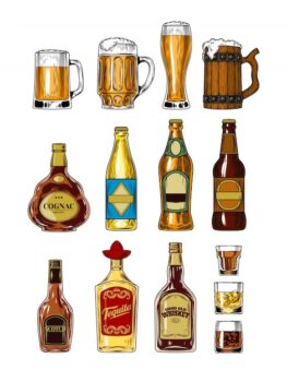 Free Vector | Set of bottles and stemware with alcohol