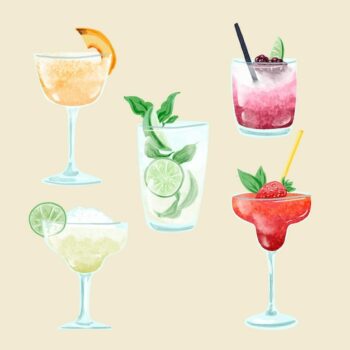 Free Vector | Watercolor cocktail illustration pack