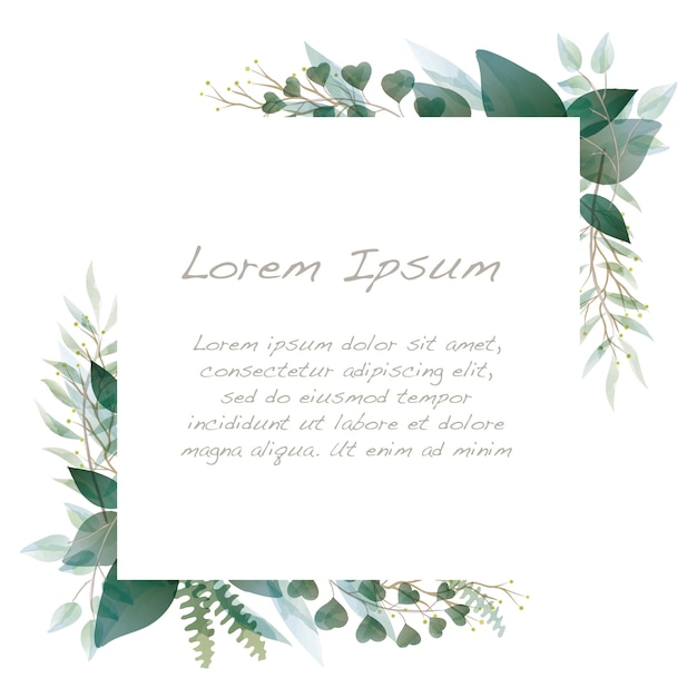 Free Vector | Watercolor square botanical frame isolated on a white background.