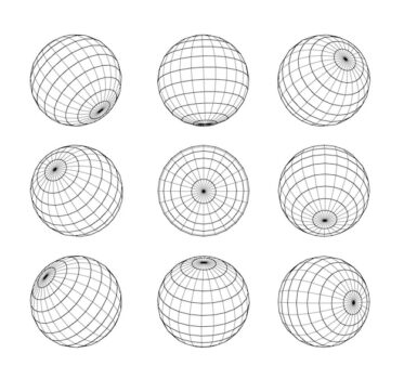Free Vector | Wireframe sphere in different positions globe grid set planet earth orb vector outline isolated