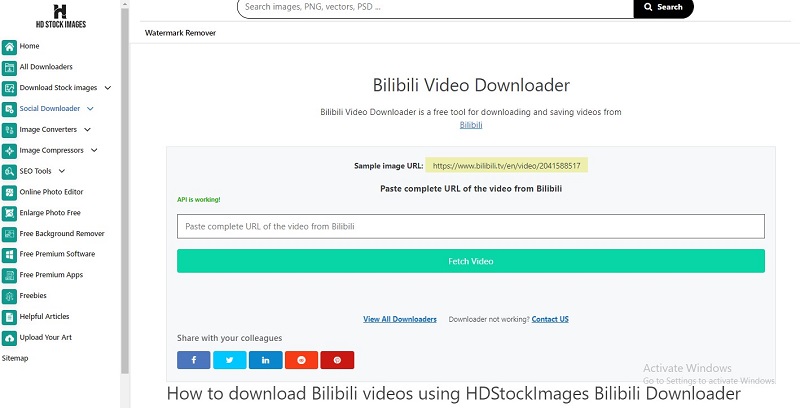 this image shows a window of hdstockimages bilibili video downloader