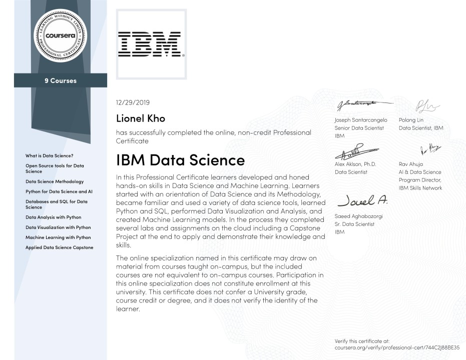 an image of IBM Data Science Professional Certificate: