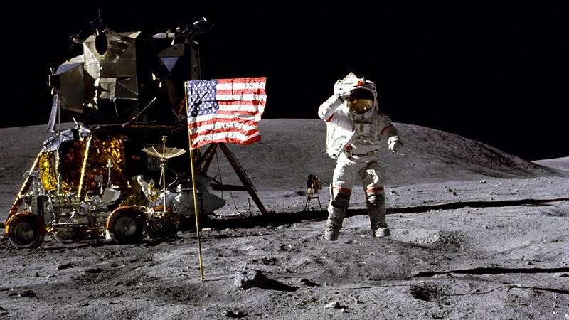 An image of Man's first steps on the moon 