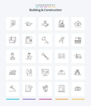 Free Vector | Creative building and construction 25 outline icon pack such as building gage garden repair building