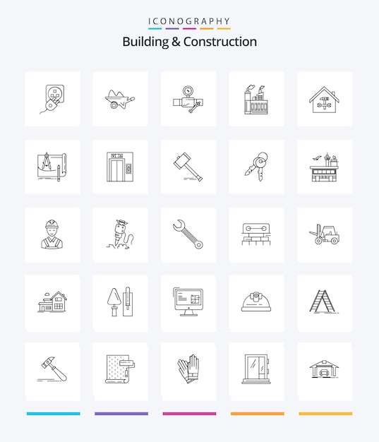 Free Vector | Creative building and construction 25 outline icon pack such as building gage garden repair building