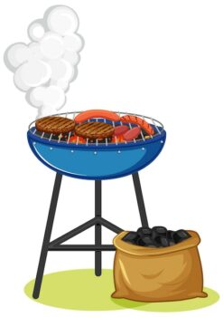 Free Vector | Grill stove with steak and sausage on white background
