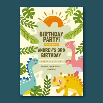 Free Vector | Hand drawn dinosaur birthday invitation template
