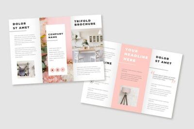 Free Vector | Minimal trifold brochure with house decor