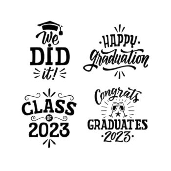 Free Vector | Monochrome lettering class of 2023 stickers collection