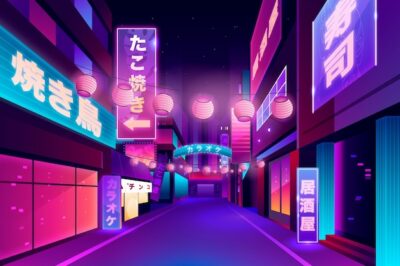 Free Vector | Perspective of japanese street in neon lights
