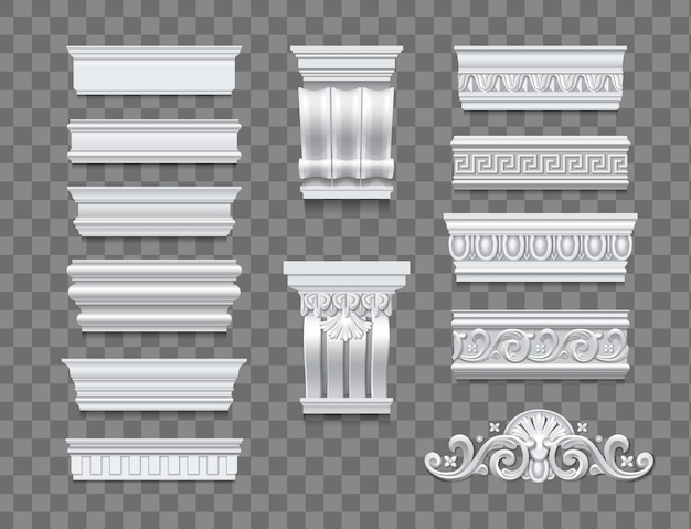 Free Vector | Set of classical architectural isolated elements for interior and building walls decor on transparent background realistic vector illustration