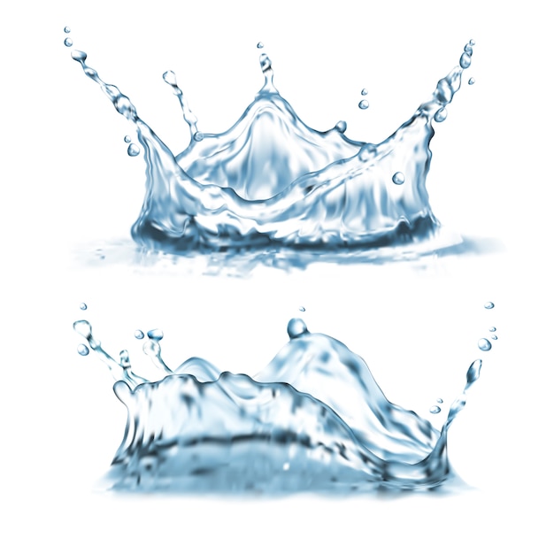 Free Vector | Set with water splashes, abstract shapes with droplets, splatter crown