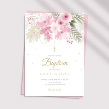 Free Vector | Watercolor baby girl baptism family invitation template