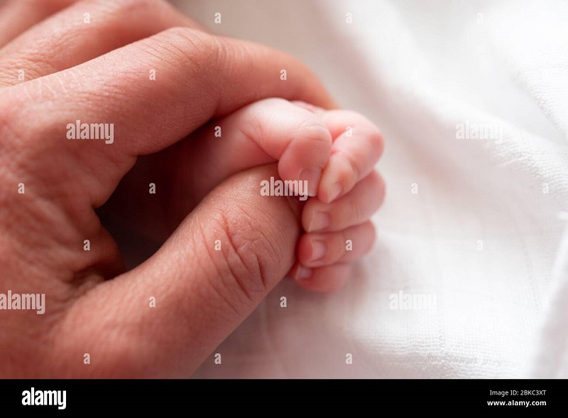 An image of Close-up of a baby's hand on alamy