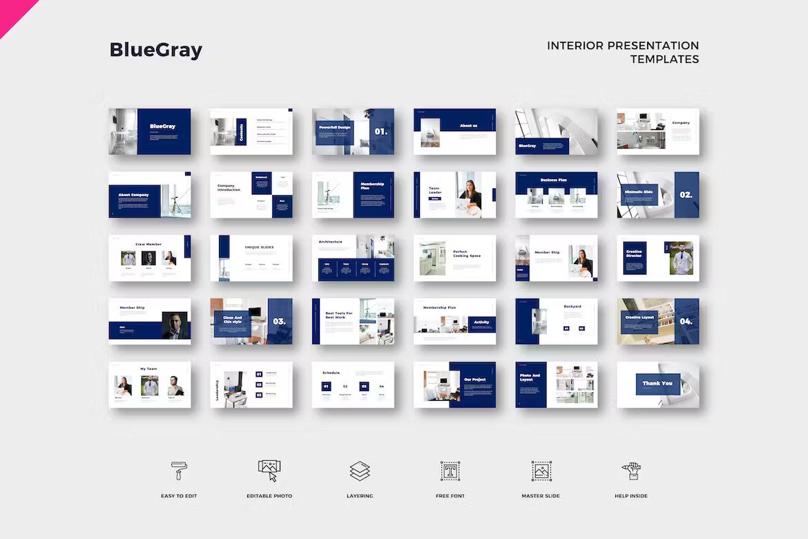 Blue-Gray Interior Catalogue Template Free Download