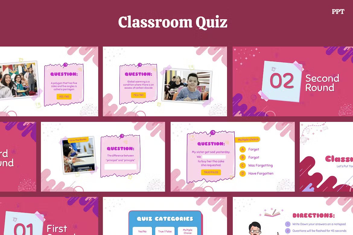 Teacher Classroom Quiz PowerPoint Template Free Download