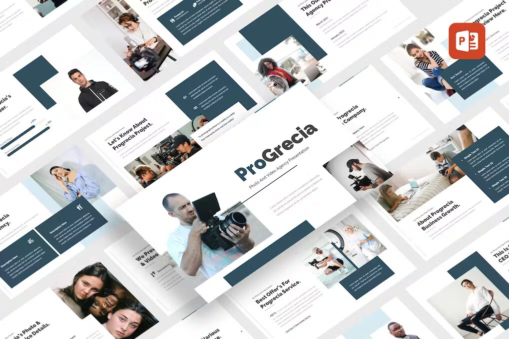 Progrecia Photo Video Agency PowerPoint Template Free Download