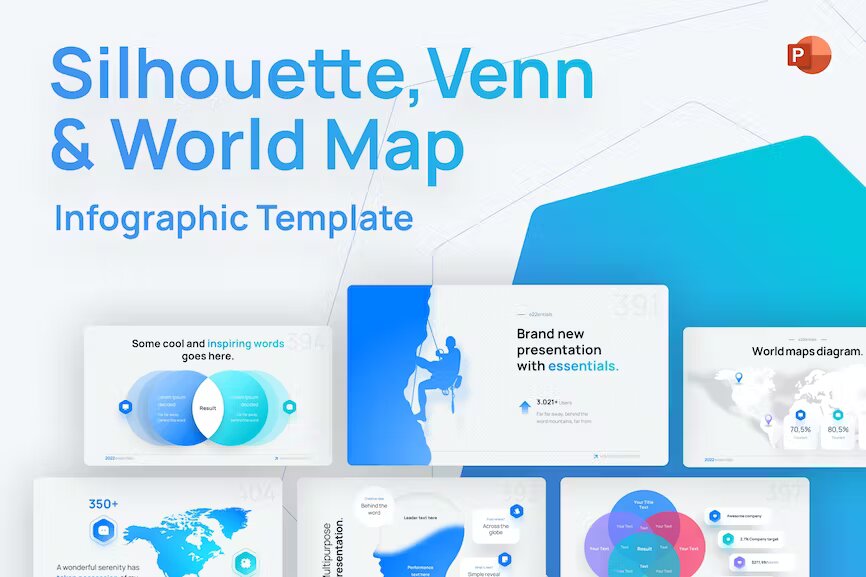 Silhouette Venn World Map PowerPoint Template Template Free Download