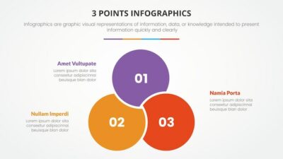 Free Vector | 3 points or stages infographic concept with connected joined circle for slide presentation