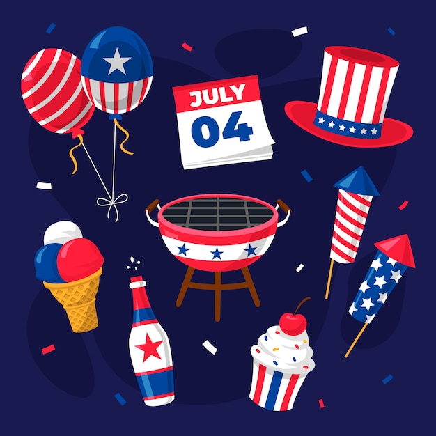 Free Vector | Flat 4th of july elements collection